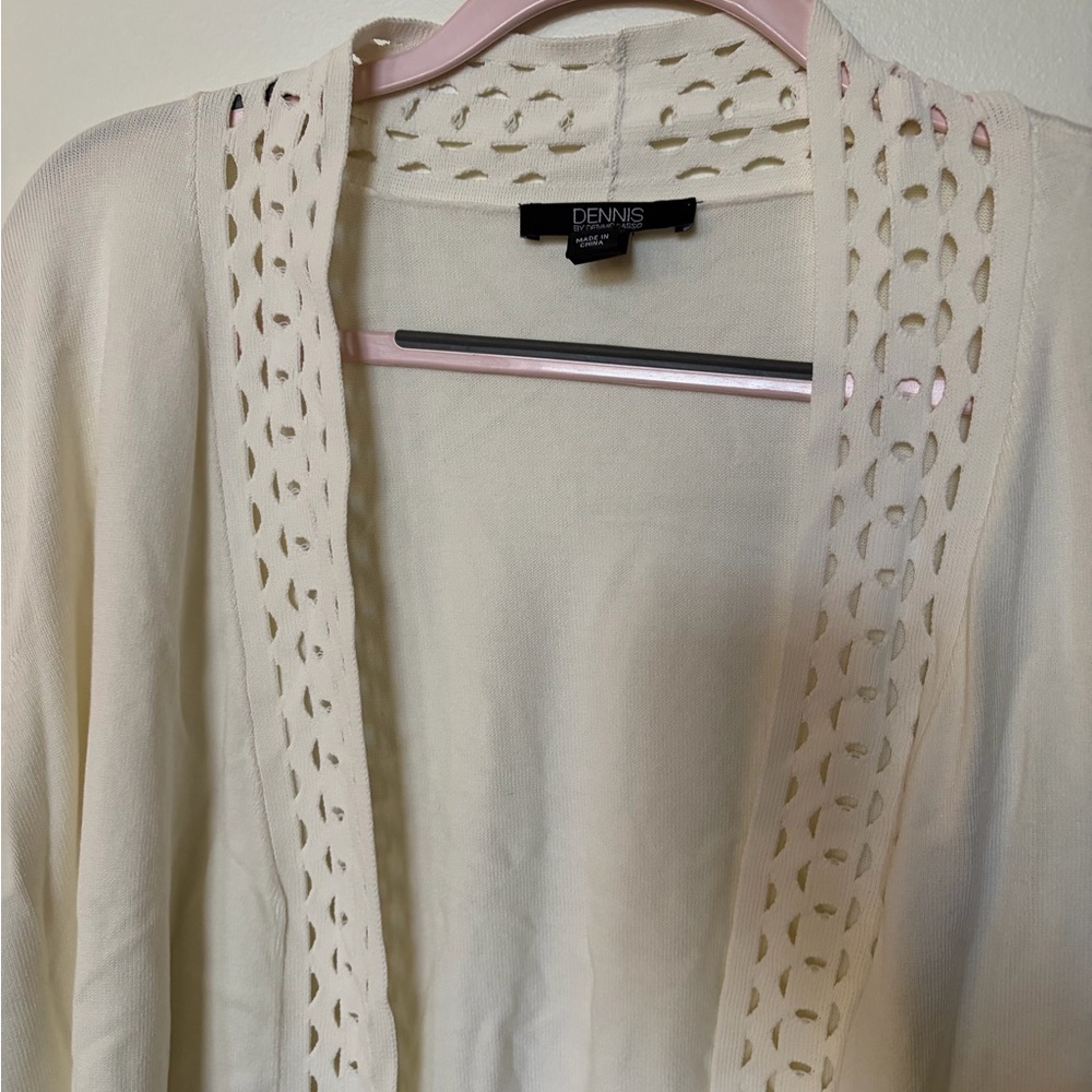 Dennis Basso Cream Open-Knit Cardigan
